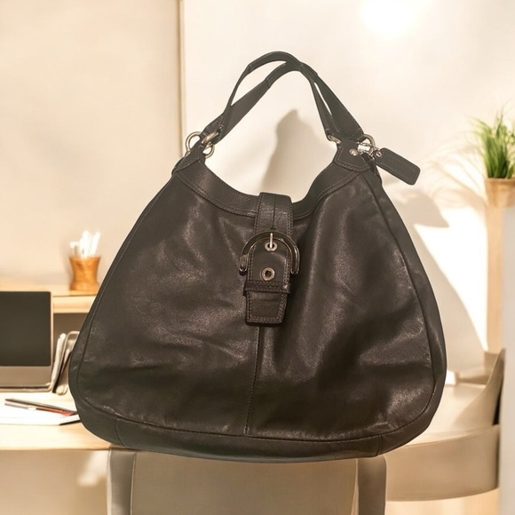 Coach Black Leather Hobo Shoulder Bag –Style F35702 (M1119) 2011 Baby Blue lined - Picture 3 of 15